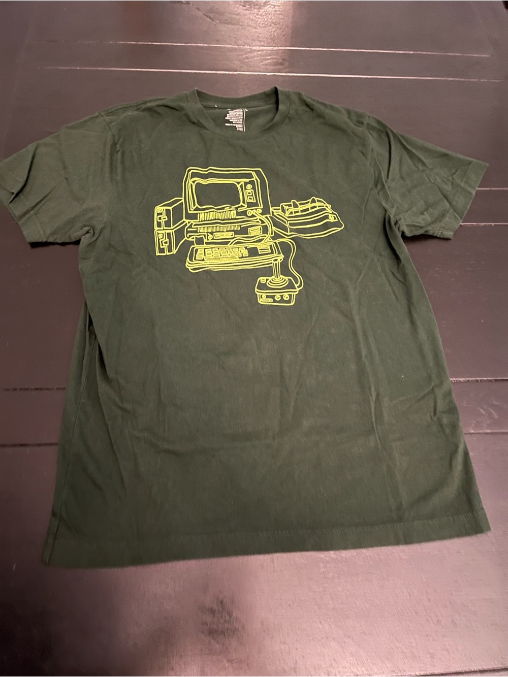 Old Navy Dark Green Short-Sleeve Tee with Neon Yellow Computer Graphic